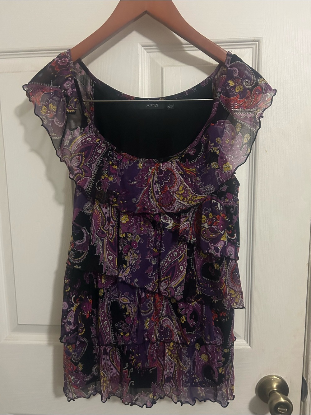 Apt. 9 Purple Paisley Ruffle Tiered Sleeveless Blouse